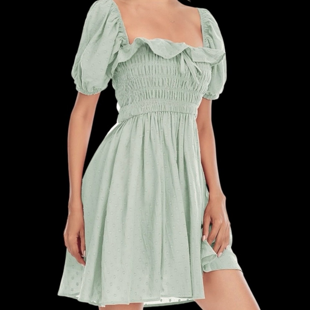 Cottagecore Tea Party Peasant Mini Dress Fit and Flare Medium